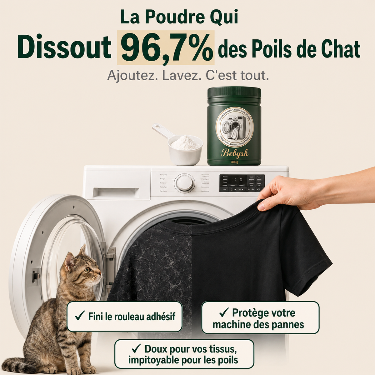 Dissolvant de poils de chat Bebysh